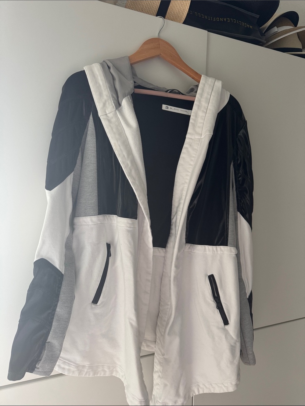 blanc noir Black and White Hooded Utility Jacket